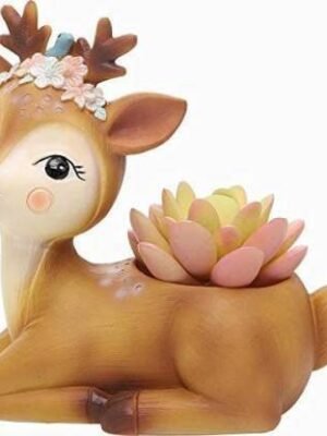 Baby Deer Decorative Resin Planter made from premium-quality resin, perfect for succulents, small indoor plants, artificial flowers, and home or office table decor. Cute deer flower pot with a smooth finish, lightweight design, and stylish decorative look for shelves, desks, windowsills, and gifting.