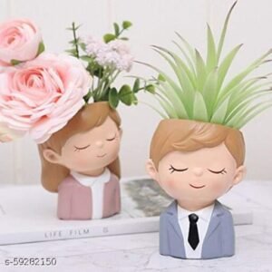 Rinsely Resin Cute Baby Boy & Girl Succulent Planter Pot | Decorative Kids Room Tabletop Pot (Plant Not Included)