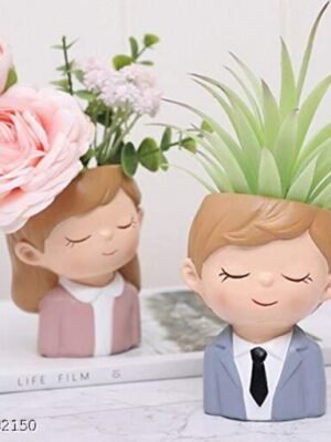 Rinsely Resin Cute Baby Boy & Girl Succulent Planter Pot | Decorative Kids Room Tabletop Pot (Plant Not Included)