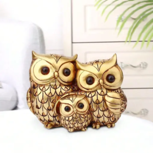 Golden Owl Statue Family | Elegant Owl Showpiece for Home Décor