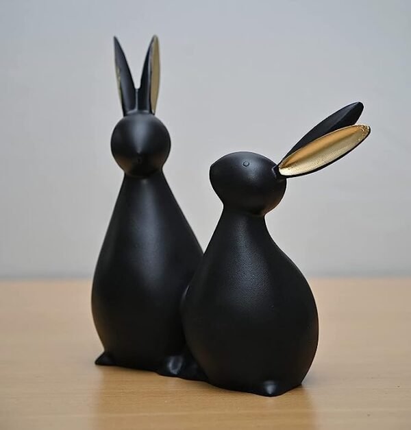Matte Black Rabbit Couple Figurines | Modern Home Decor Set