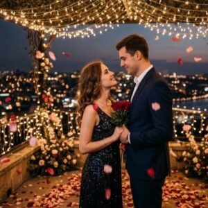 Valentine Day romantic couple love story moment, true love couple celebrating together