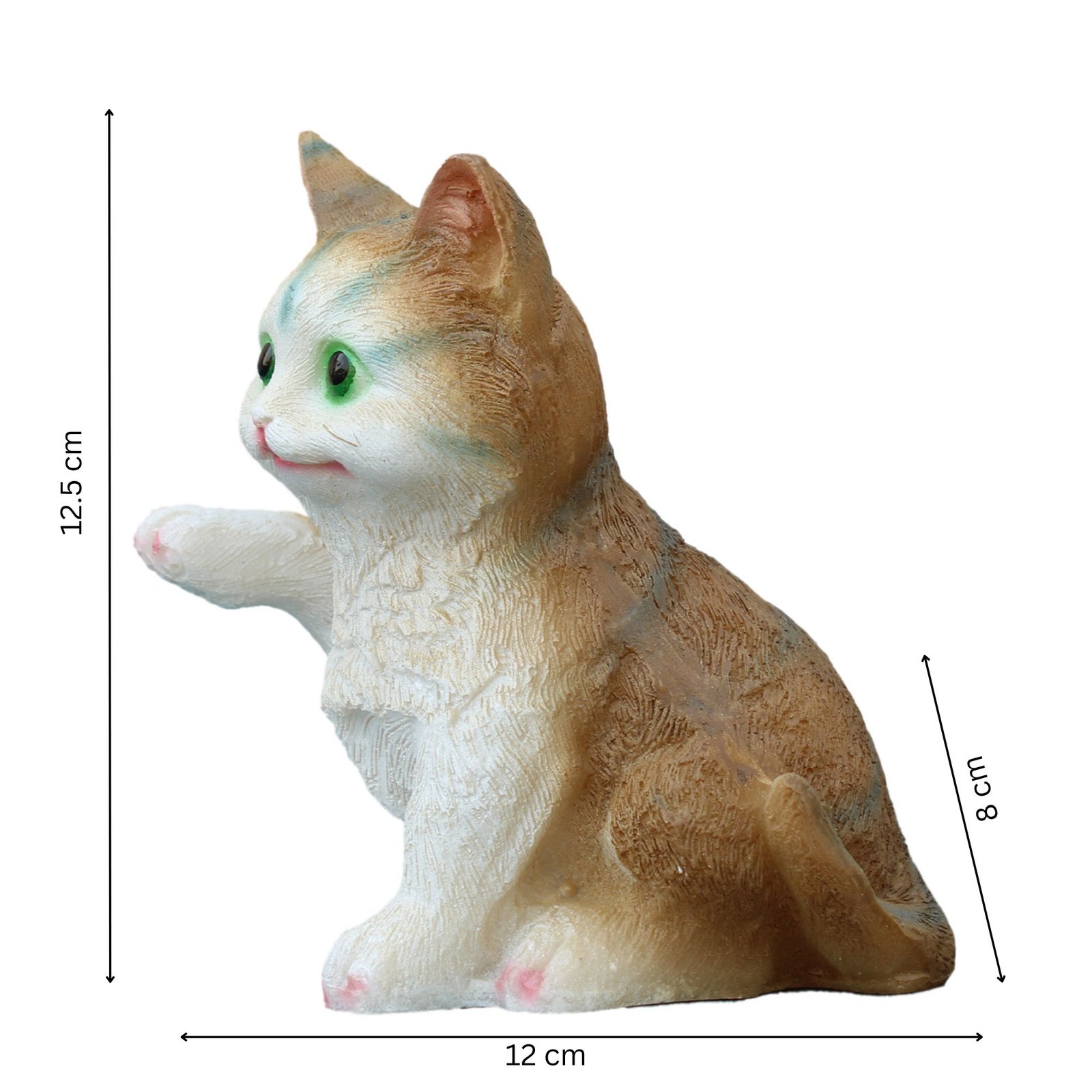 High-quality resin cat showpiece in a vibrant yellow finish. Dimensions: 12x8x12.5 cm. Ideal for bedroom side tables, office desks, or entrance decor.