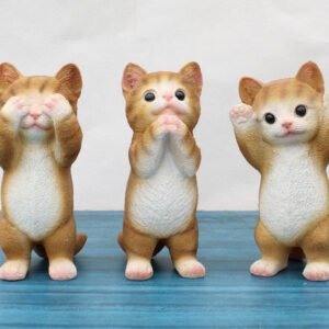 Handcrafted mother cat figurine set of 3 brown resin home decor