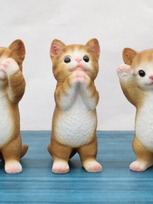 Handcrafted mother cat figurine set of 3 brown resin home decor