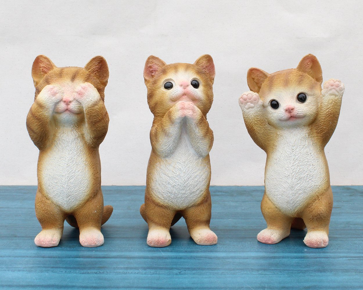 Handcrafted mother cat figurine set of 3 brown resin home decor
