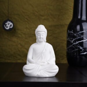 Premium White Polymarble Buddha Statue Front View | Dhyan Buddha Idol for Home & Office Decor