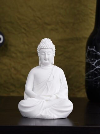 Premium White Polymarble Buddha Statue Front View | Dhyan Buddha Idol for Home & Office Decor