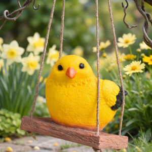 hanging yellow bird decoration front view garden outdoor décor