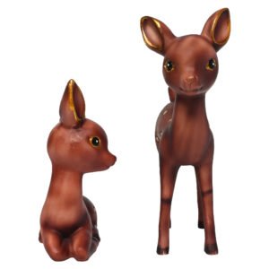 Adorable baby deer couple resin animal figurines for indoor home and room decor.
