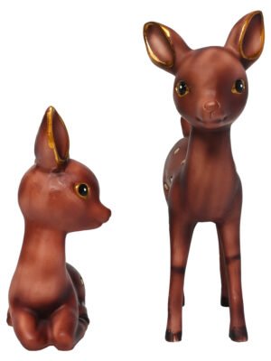Adorable baby deer couple resin animal figurines for indoor home and room decor.