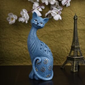 Adorable Sky Blue Resin Kitten Showpiece for modern home and office table decor.