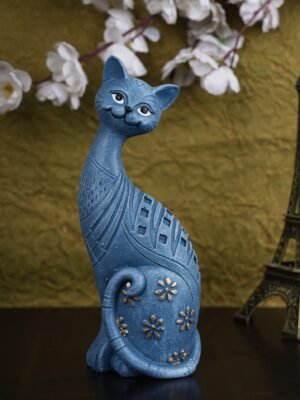 Adorable Sky Blue Resin Kitten Showpiece for modern home and office table decor.