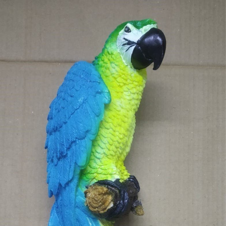 Close-up view of Macaw Parrot Statue with detailed feather texture