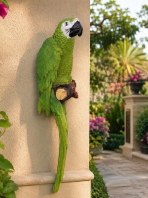Macaw parrot wall mounted resin decor front view showing detailed craftsmanship