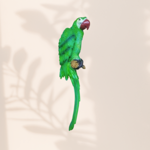 Green Macaw Parrot Wall Hanging Statue | Polyresin Decorative Bird Figurine