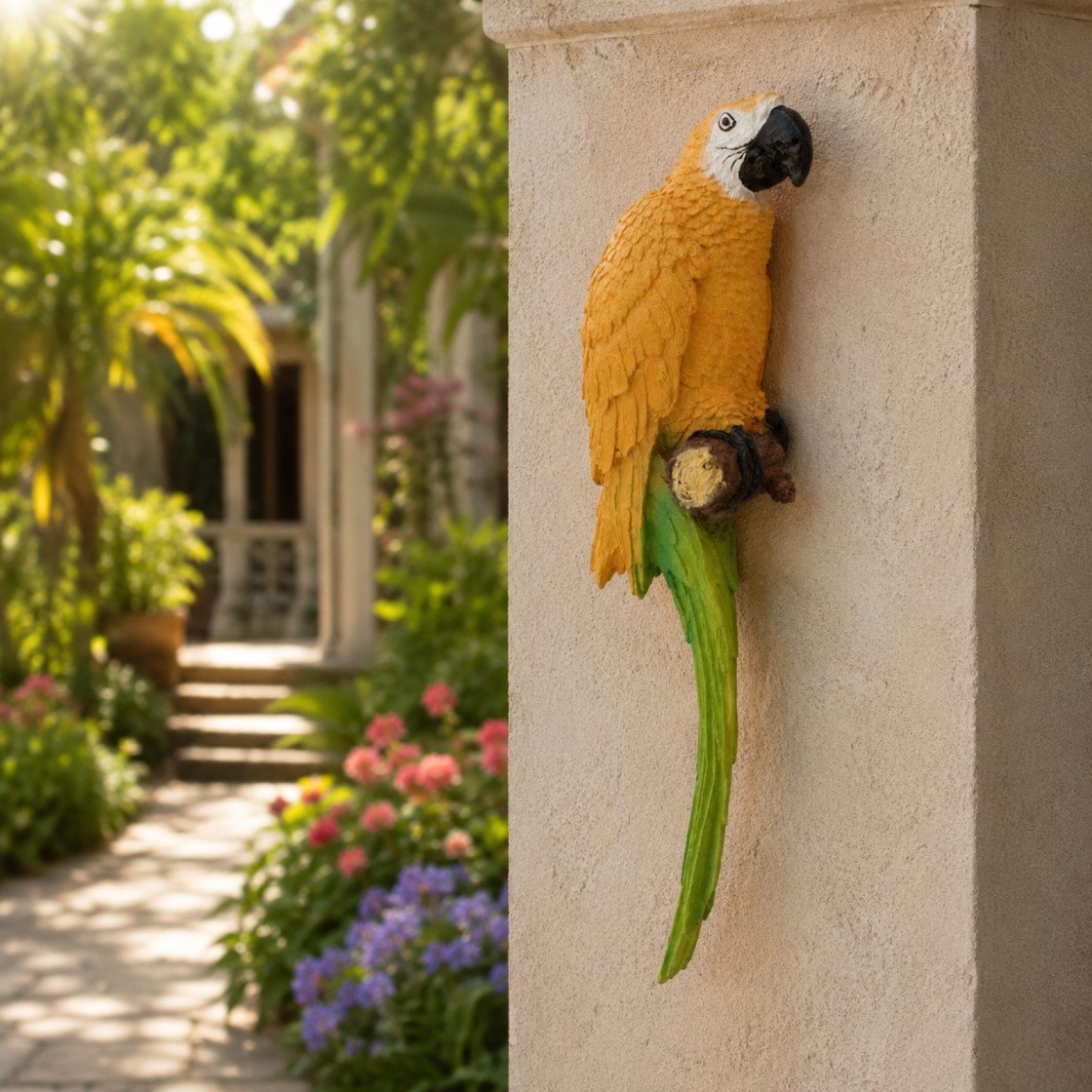 Tropical Scarlet Macaw Wall Sculpture & Parrot Figurine - Image 2