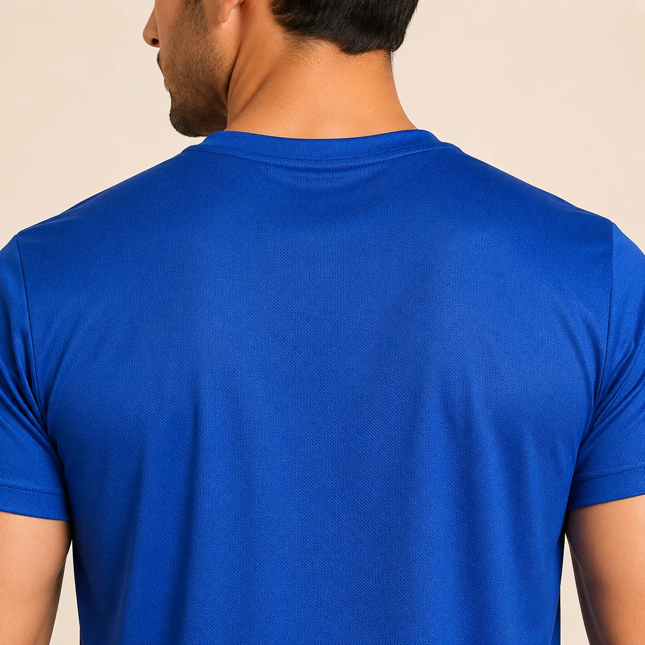 Back View of Men Royal Blue Polyester Sports T-Shirt Featuring Regular Fit, Half Sleeves, Lightweight Breathable Fabric and Comfortable Sportswear Design by Voniva Fashion