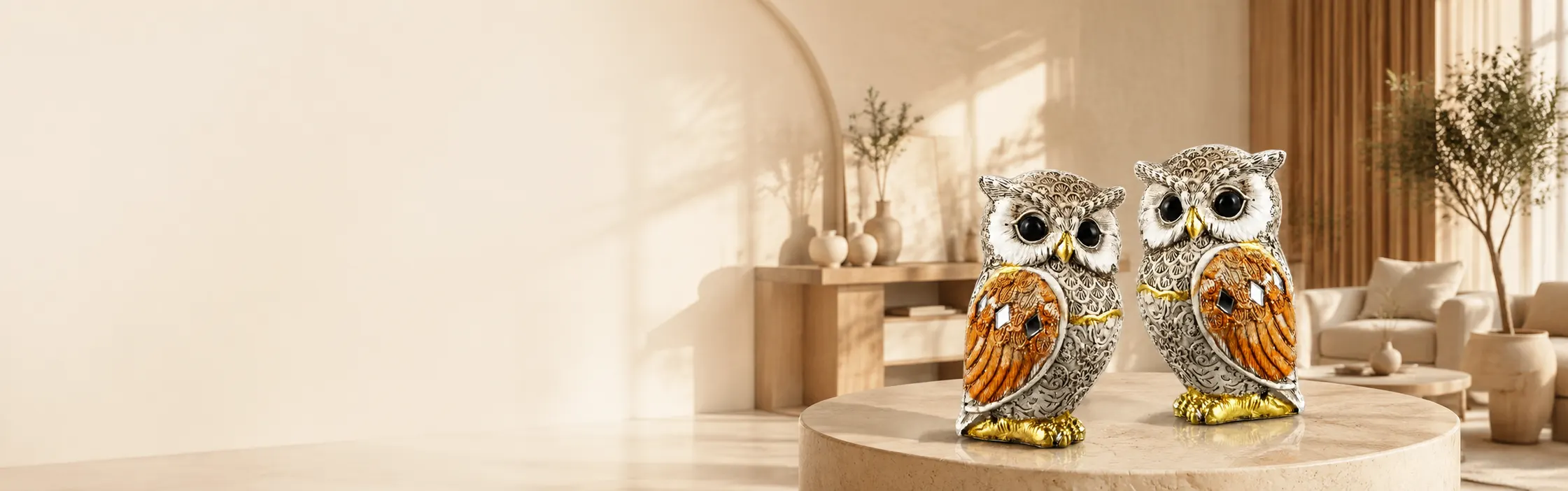 Luxury Owl Showpiece Pair Resin Statue for Home Decor Hero Banner