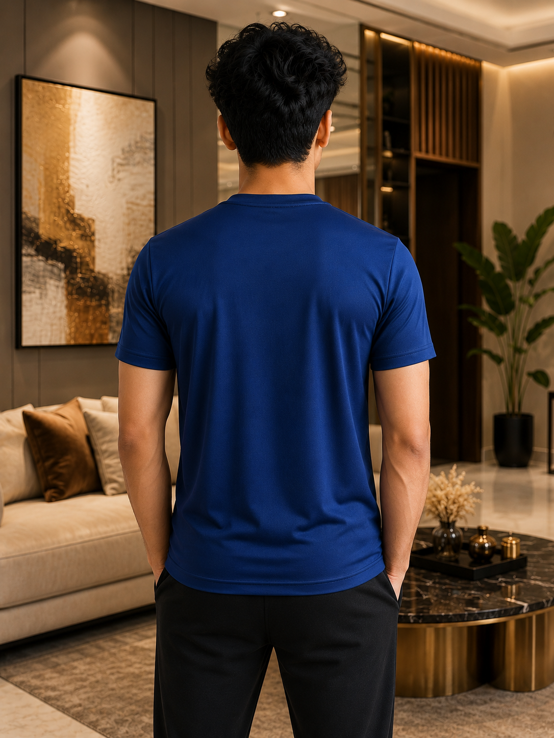 Men's Royal Blue Micro-Mesh activewear t-shirt back view.