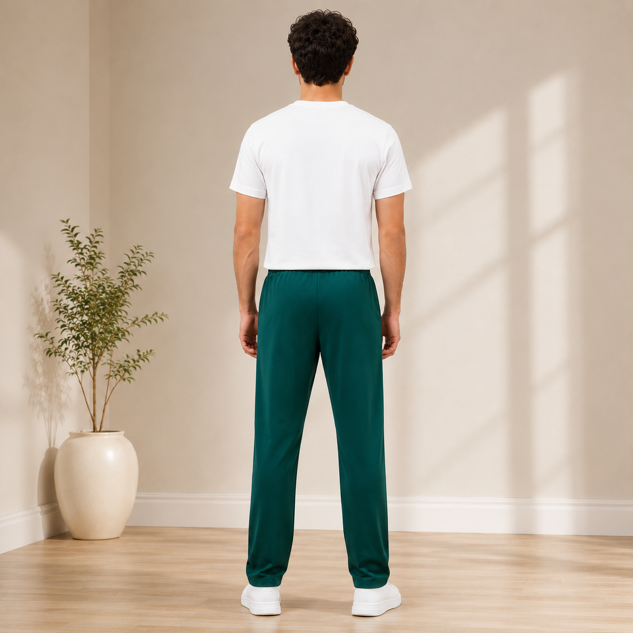 Men Stretch Green Track Pants Back View – Comfortable Everyday Lowers | Voniva Fashion