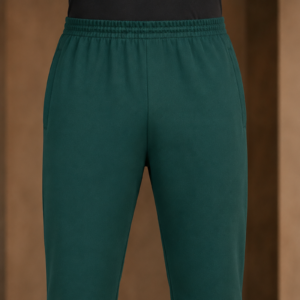 Men's Dark Green 4-Way Stretch Sports Track Pants Front View | Regular Fit Gym & Running Lower by Voniva Fashion