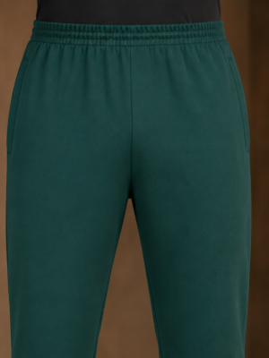 Men's Dark Green 4-Way Stretch Sports Track Pants Front View | Regular Fit Gym & Running Lower by Voniva Fashion