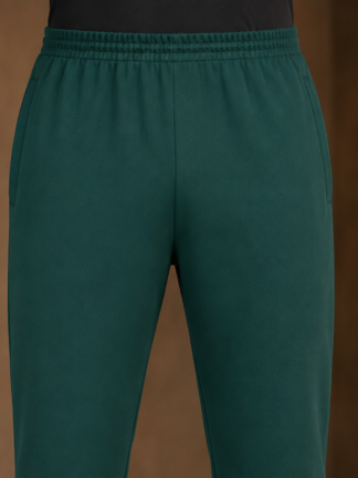 Men's Dark Green 4-Way Stretch Sports Track Pants Front View | Regular Fit Gym & Running Lower by Voniva Fashion