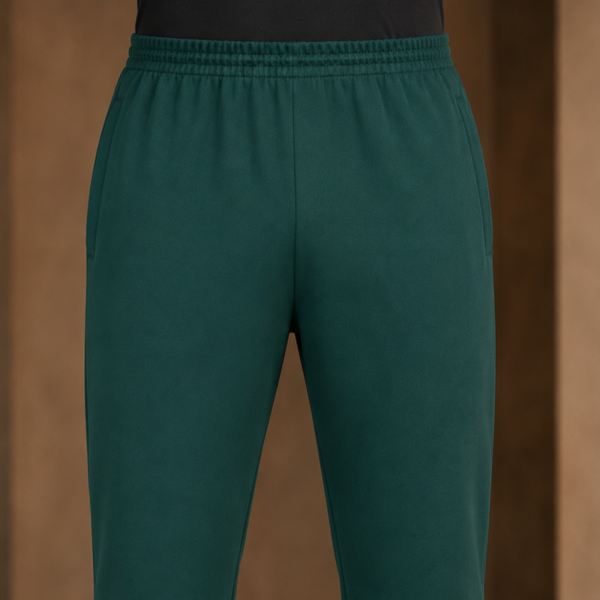 Men's Dark Green 4-Way Stretch Sports Track Pants Front View | Regular Fit Gym & Running Lower by Voniva Fashion