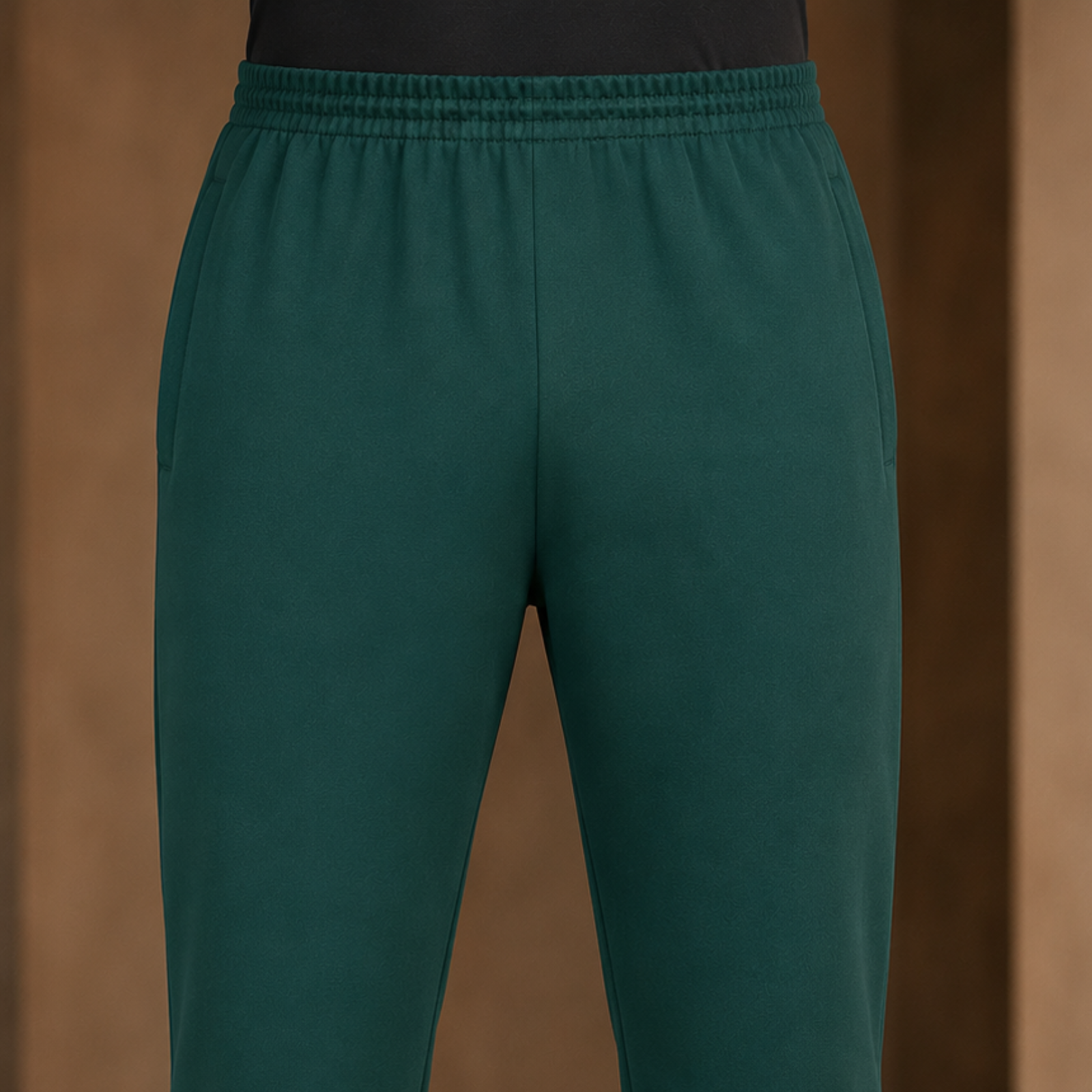 Men's Dark Green 4-Way Stretch Sports Track Pants Front View | Regular Fit Gym & Running Lower by Voniva Fashion