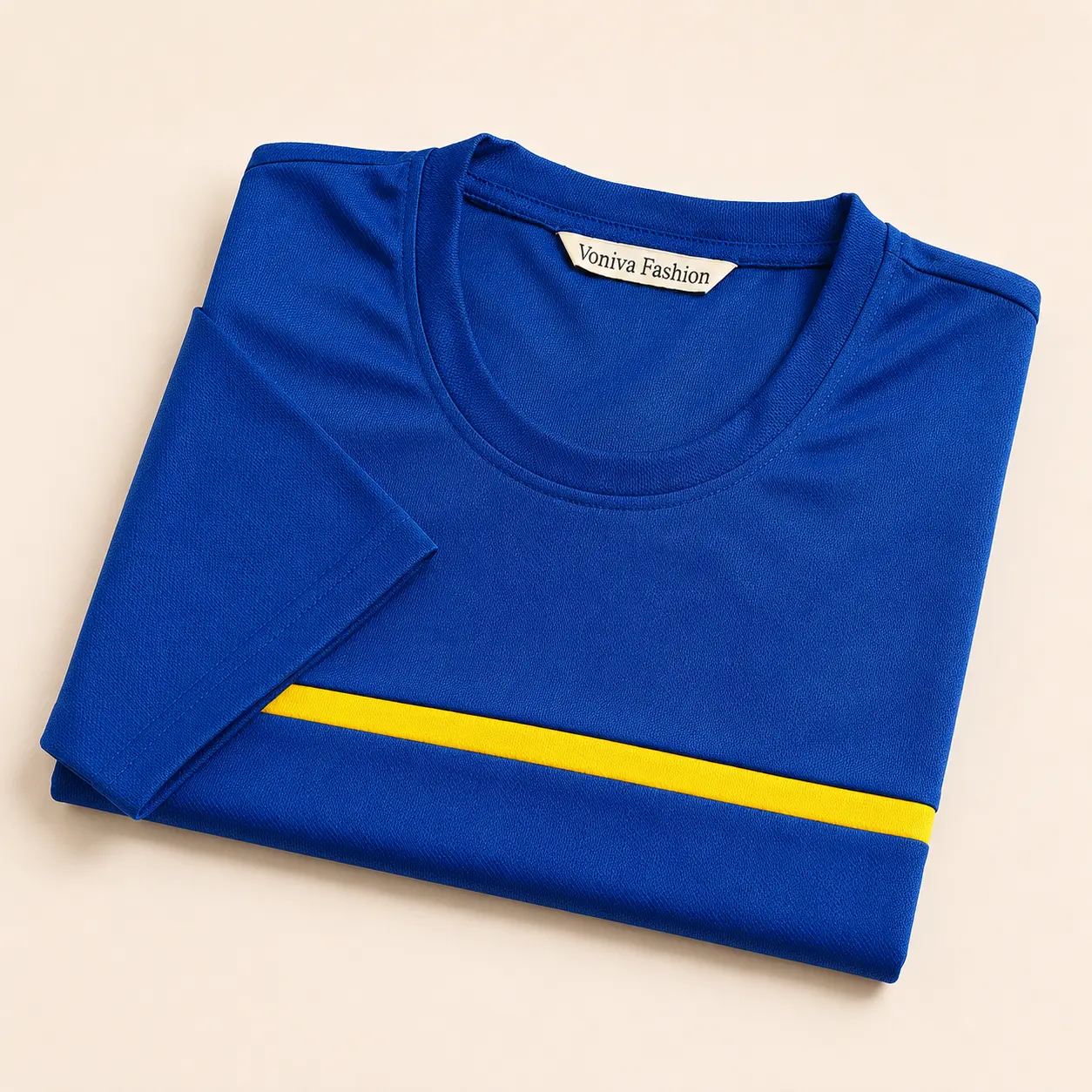 Close-Up View of Premium Polyester Fabric Used in Men Royal Blue Sports T-Shirt Showing Soft Texture, Breathability, Durability and Quick Dry Performance by Voniva Fashion