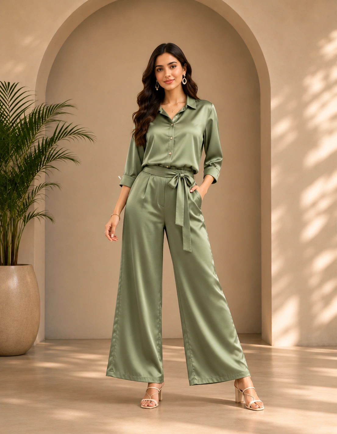 Sage Green Satin Co-ord Set