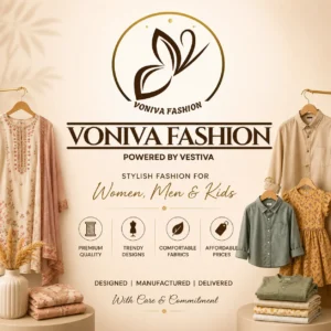 Official Voniva Fashion logo powered by Vestiva, an Indian clothing manufacturer for women, men, and kids.