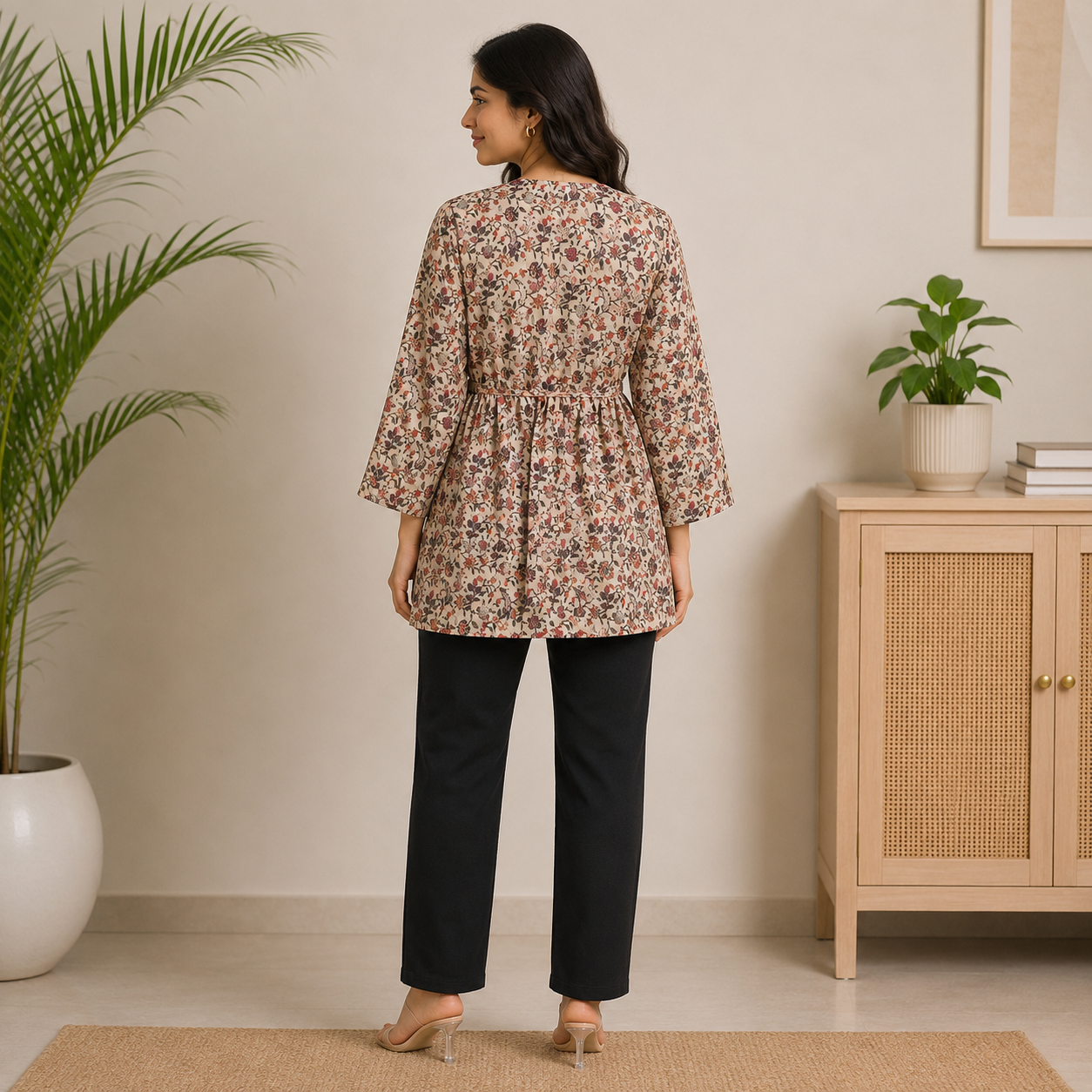 Women Floral Printed Wrap Style Kurti - Image 3