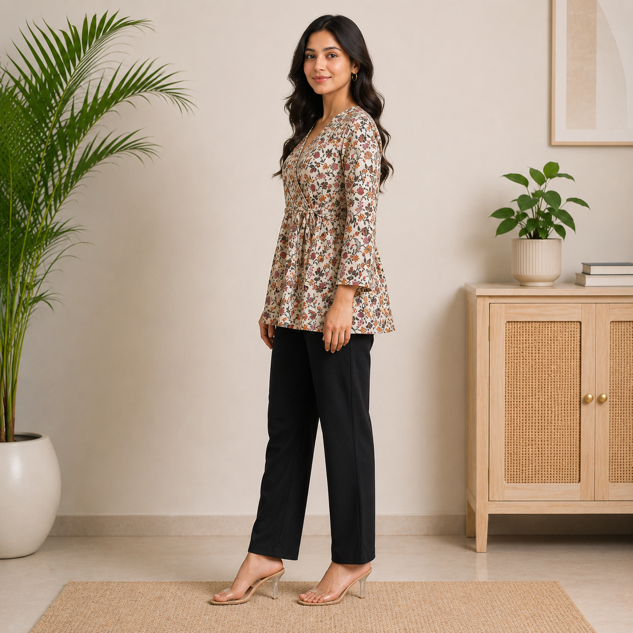 Women Floral Printed Wrap Style Kurti - Image 4