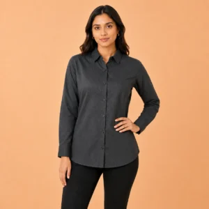 Women's Linen Blend Shirt front view by Voniva Fashion featuring a premium breathable linen blend fabric, classic shirt collar, comfortable fit, soft texture, and durable stitching. Ideal for casual wear, office wear, college, travel, and everyday styling.