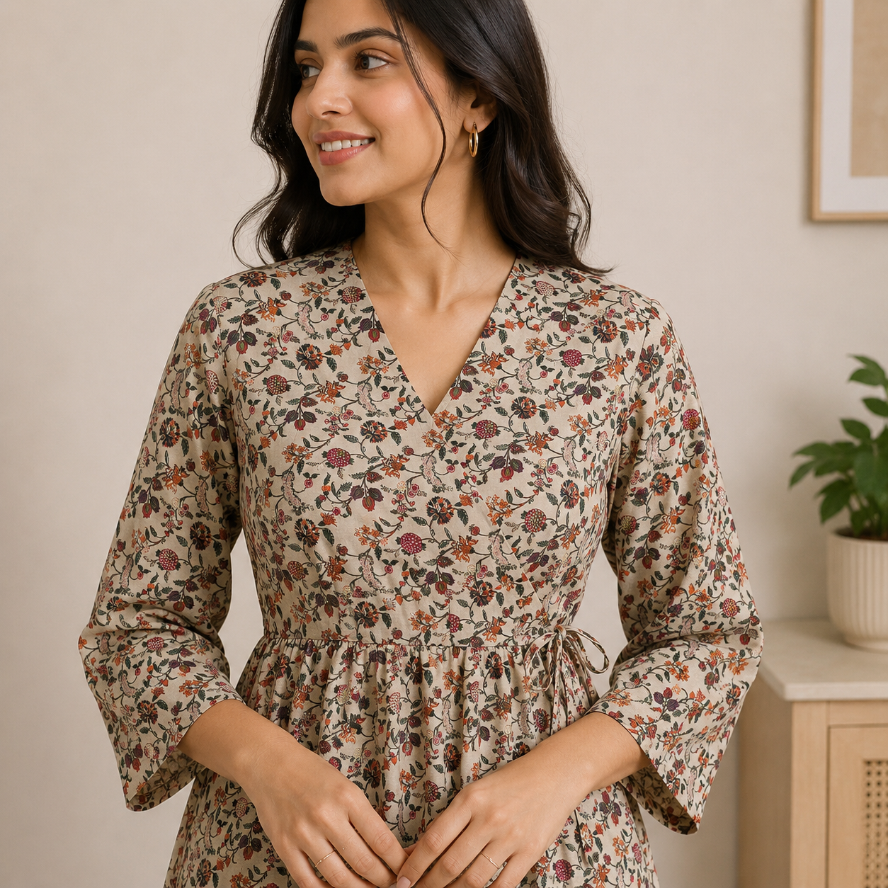Women Floral Printed Wrap Style Kurti - Image 5