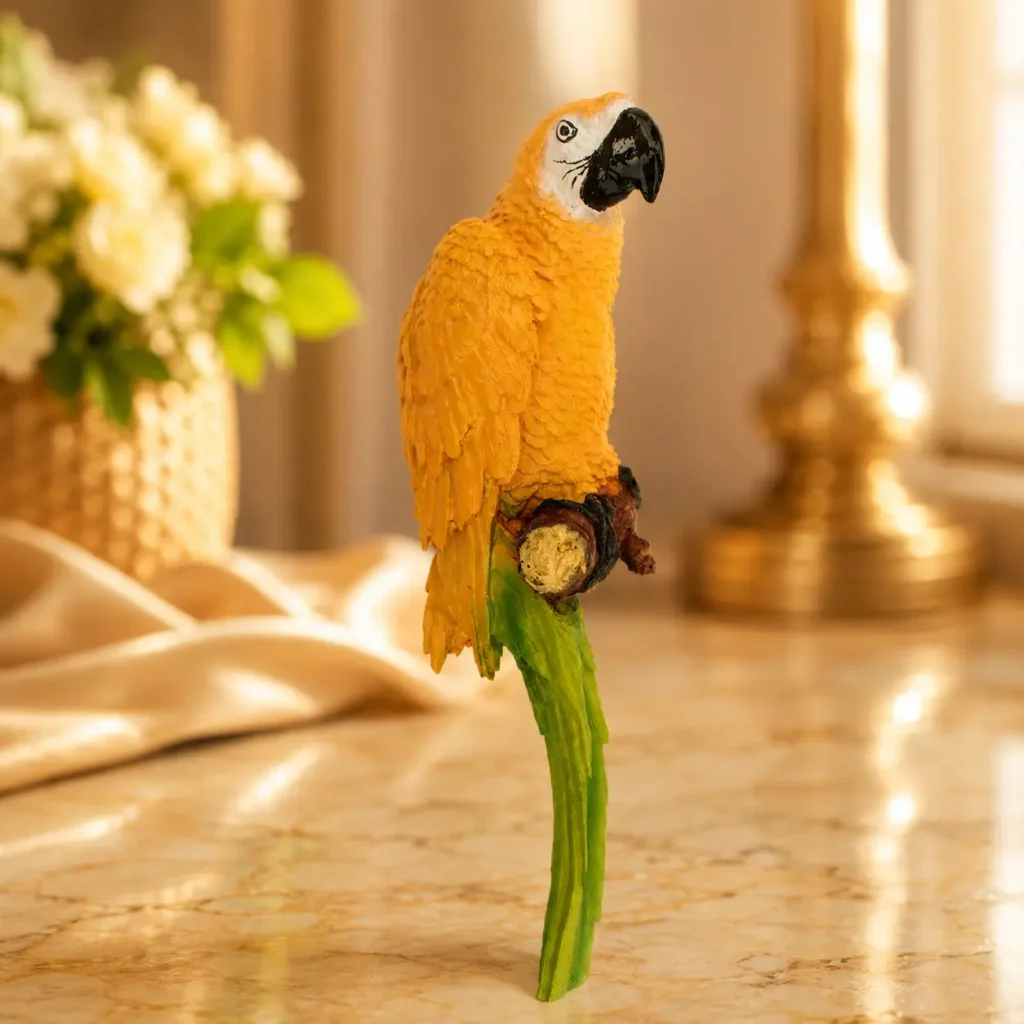 Yellow macaw parrot wall hanging resin decor for living room and balcony walls.