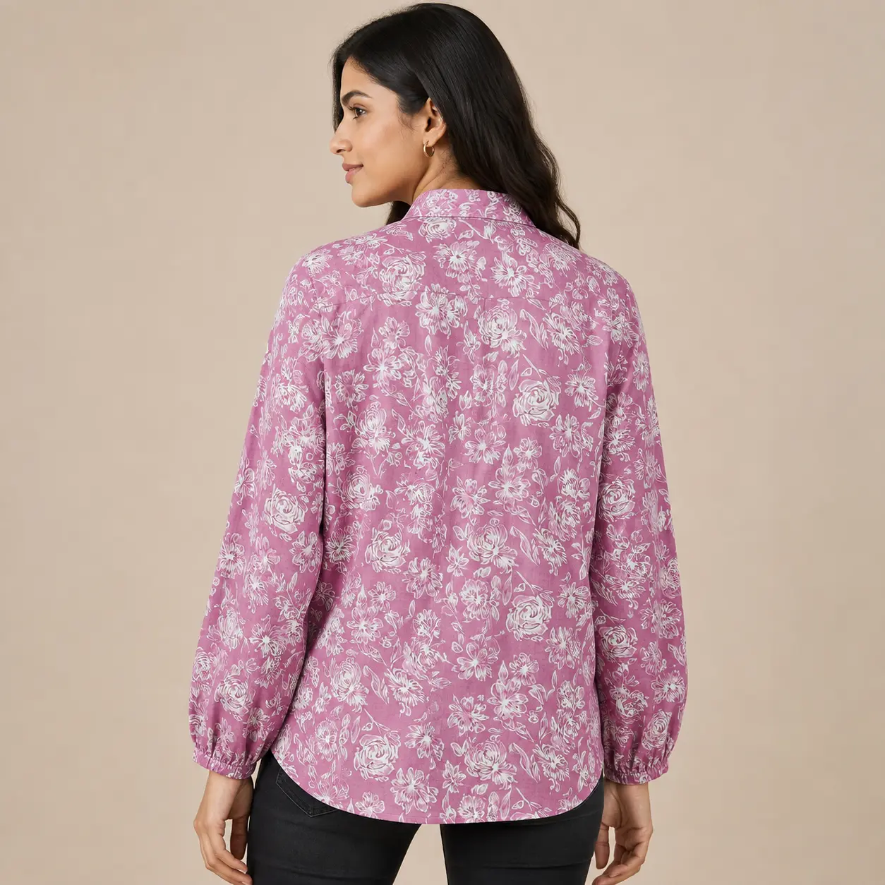 Pink Floral Printed Cotton Top for Women - Image 2