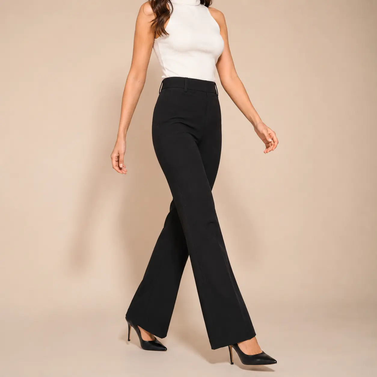product shot of women high waist black flared trousers