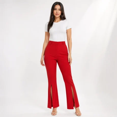 High-Waist Front Slit Trousers